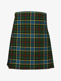 Plaid kilt with green, red, and yellow pattern on a white background