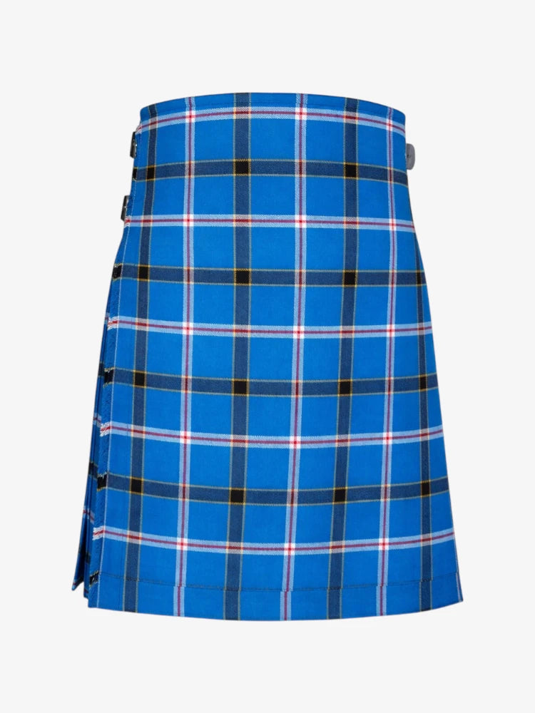 Blue plaid kilt on a white background
