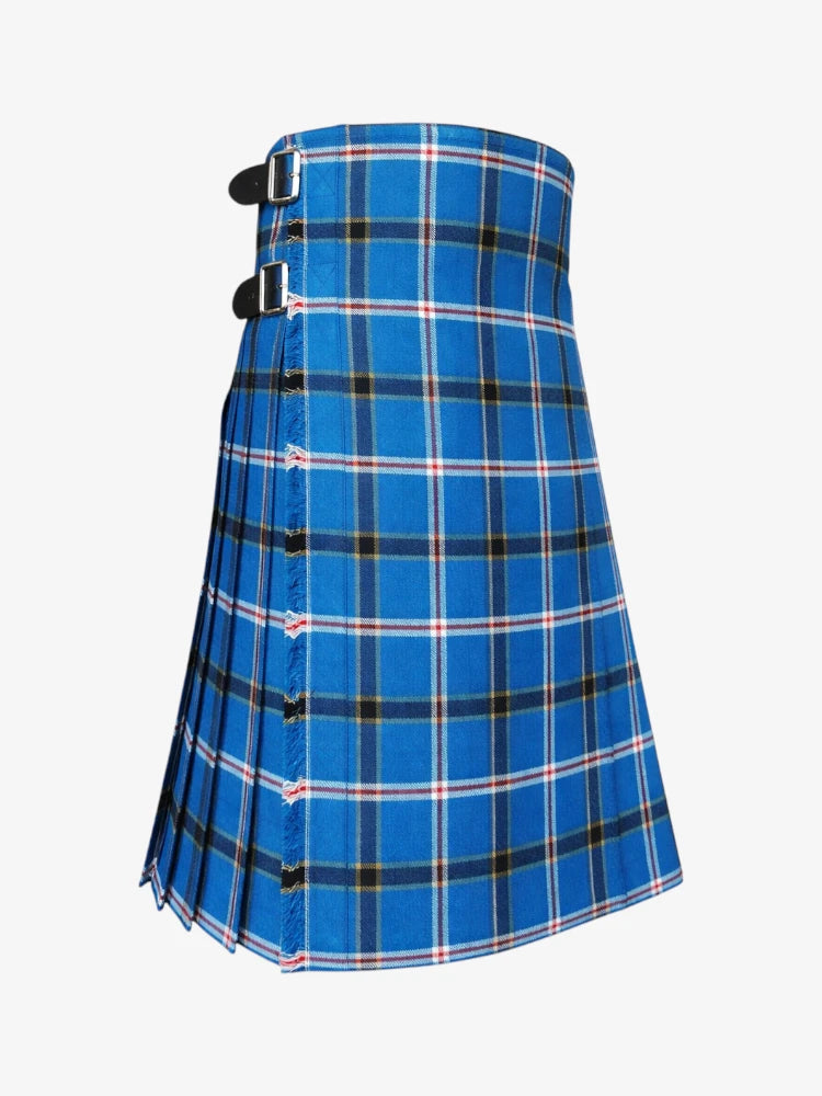 Blue plaid kilt on a white background