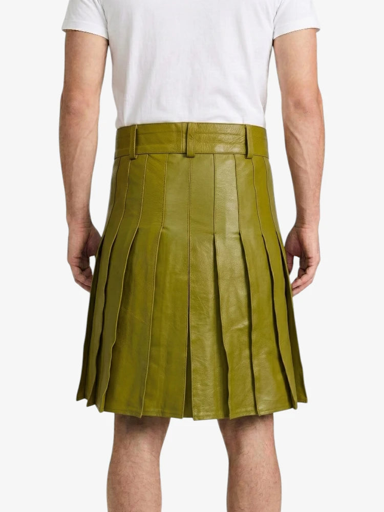 Olive Green Leather Utility Kilt Back
