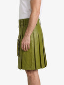 Olive Green Leather Utility Kilt Left