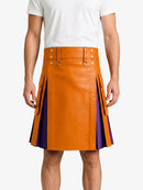 Orange Leather Kilt With Purple Pleats