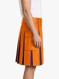 Orange Leather Kilt With Purple Pleats Right