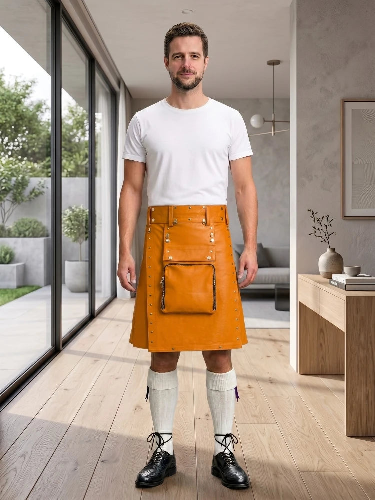 Orange Leather Utility Kilt