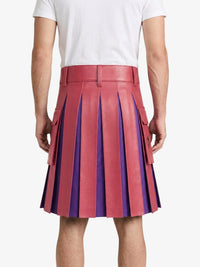 Pink Leather Kilt With Purple Pleats Back