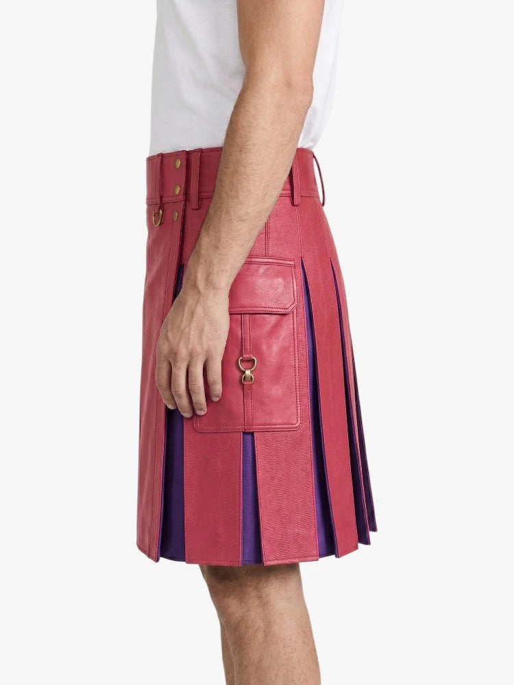 Pink Leather Kilt With Purple Pleats Left