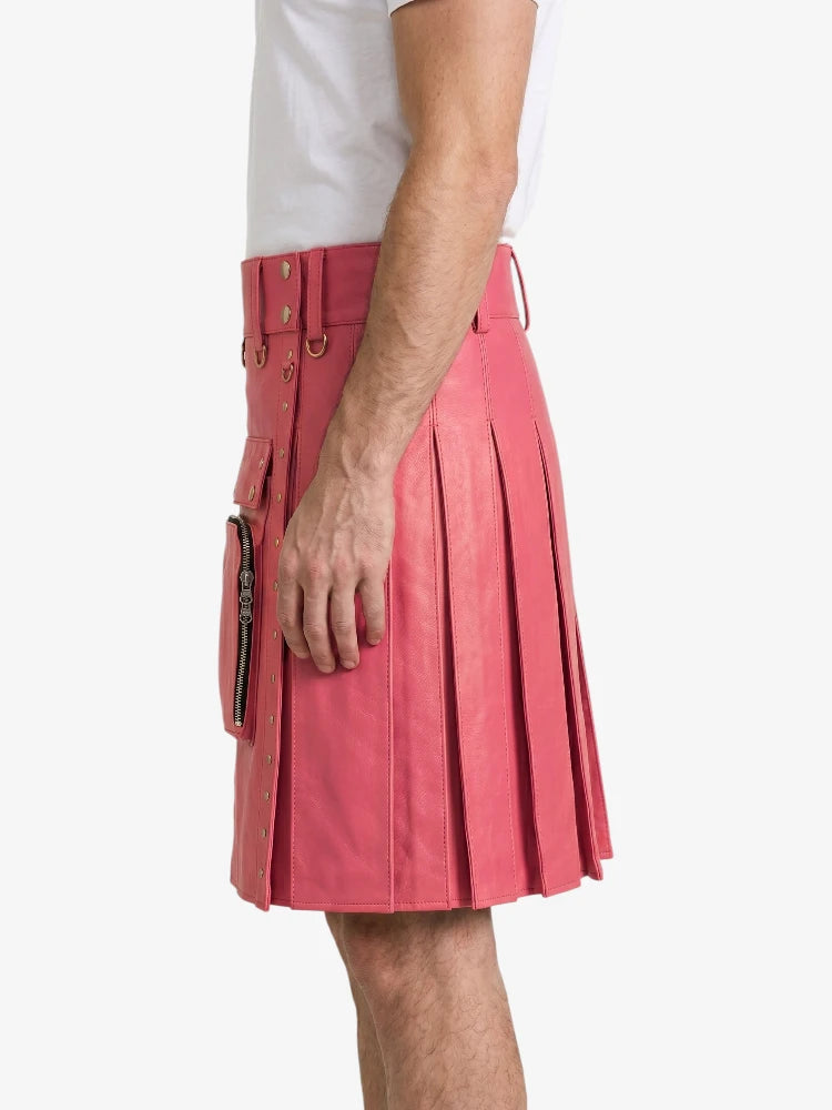 Pink Leather Utility Kilt Left