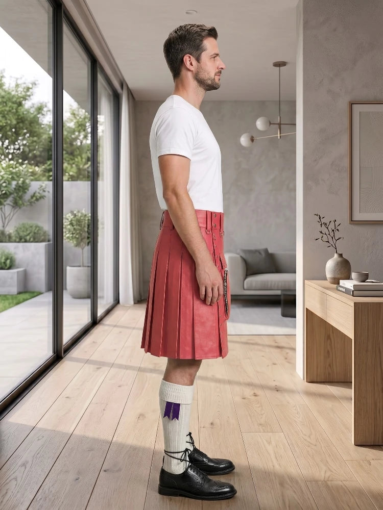 Pink Leather Utility Kilt Right Side