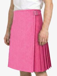 Pink pleated skirt with a belt on a white background