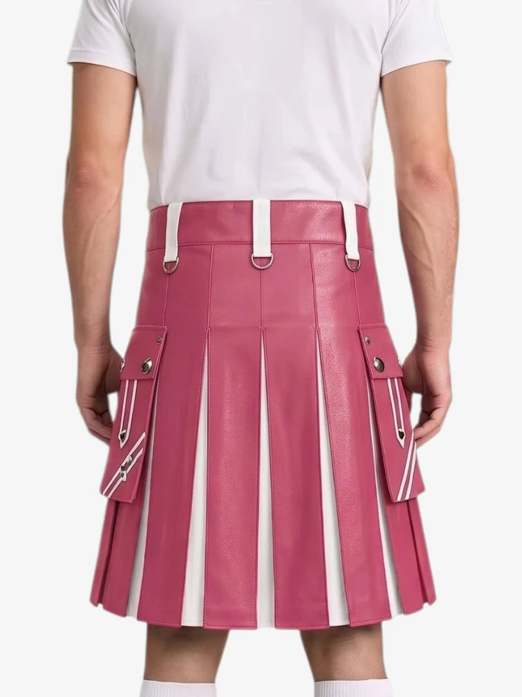 Pink and White Leather Hybrid Utility Kilt