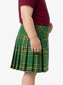 Green plaid skirt worn by a person on a white background