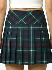 Green plaid skirt worn by a person on a white background