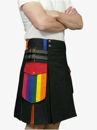Black kilt with rainbow pocket on a white background