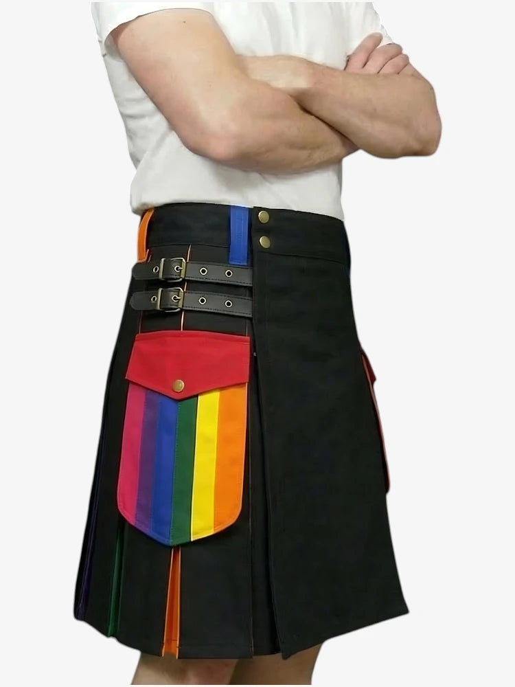 Black kilt with rainbow pocket on a white background