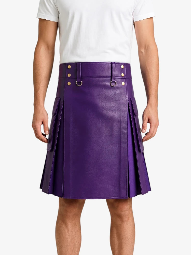 Purple Leather Kilt With Purple Pleats