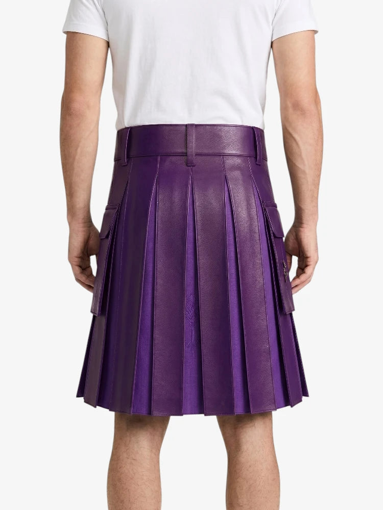 Purple Leather Kilt With Purple Pleats