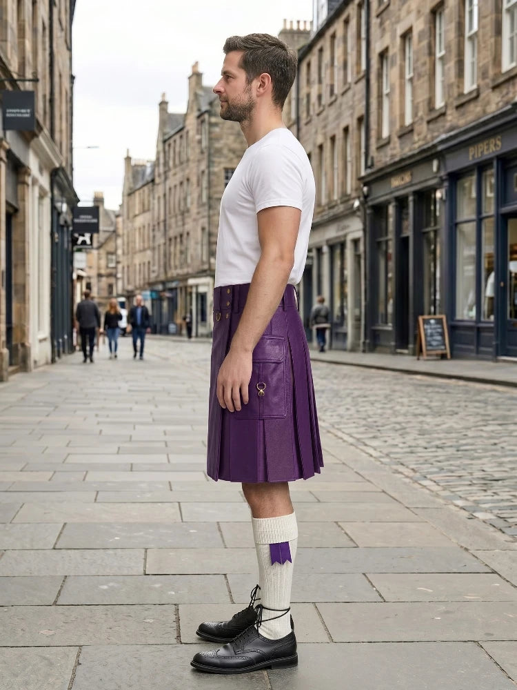 Purple Leather Kilt With Purple Pleats
