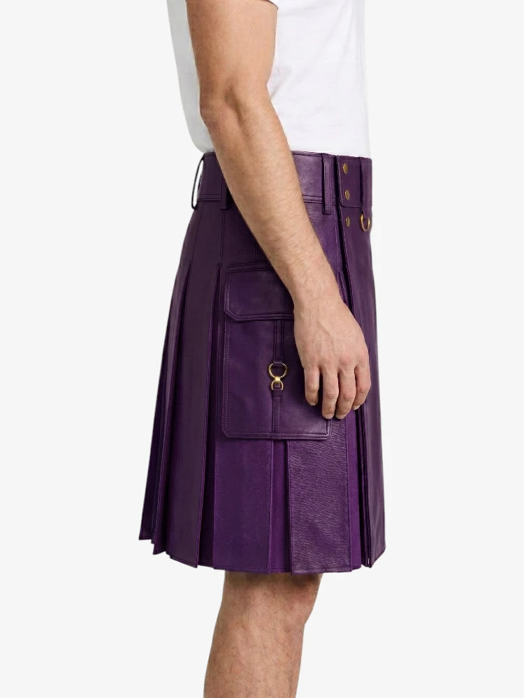 Purple Leather Kilt With Purple Pleats
