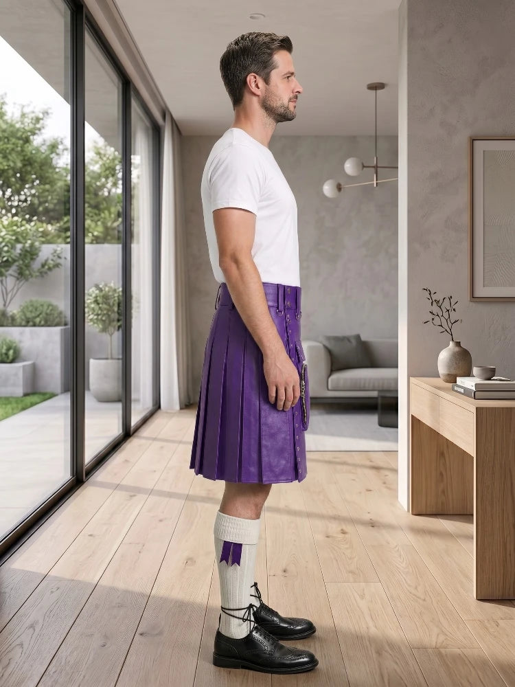 Purple Leather Utility Kilt Right Side