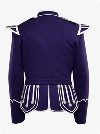 Purple Scottish Military Doublet Jacket with Silver Trim & Epaulettes