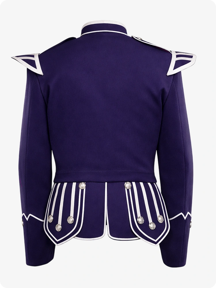 Purple Scottish Military Doublet Jacket with Silver Trim & Epaulettes