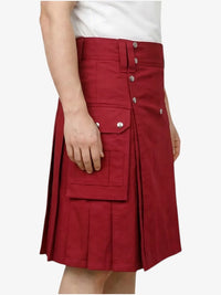 Red skirt with silver buttons on a white background