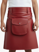 Red leather skirt with a pocket on a white background