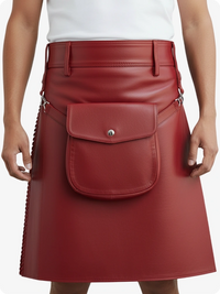 Red leather skirt with a pocket on a white background