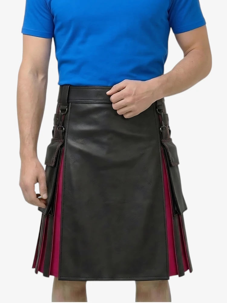 Red Pleats Rainbow Kilt