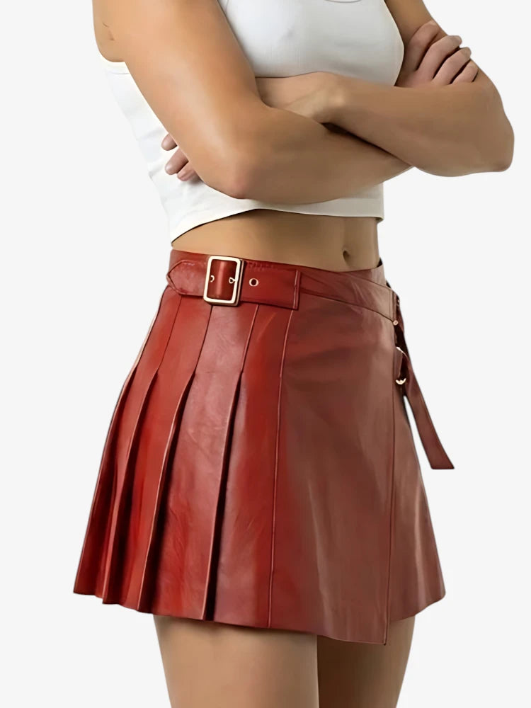 Custom Made High Quality Red Women Leather Kilt