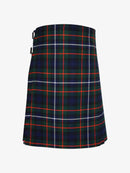 Plaid kilt with green, blue, and red pattern on a white background