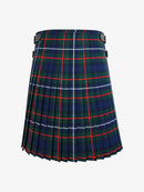 Plaid kilt with green, red, and blue pattern on a white background