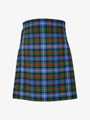 Plaid kilt with blue, green, and red pattern on a white background