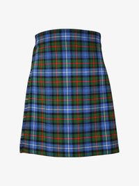 Plaid kilt with blue, green, and red pattern on a white background