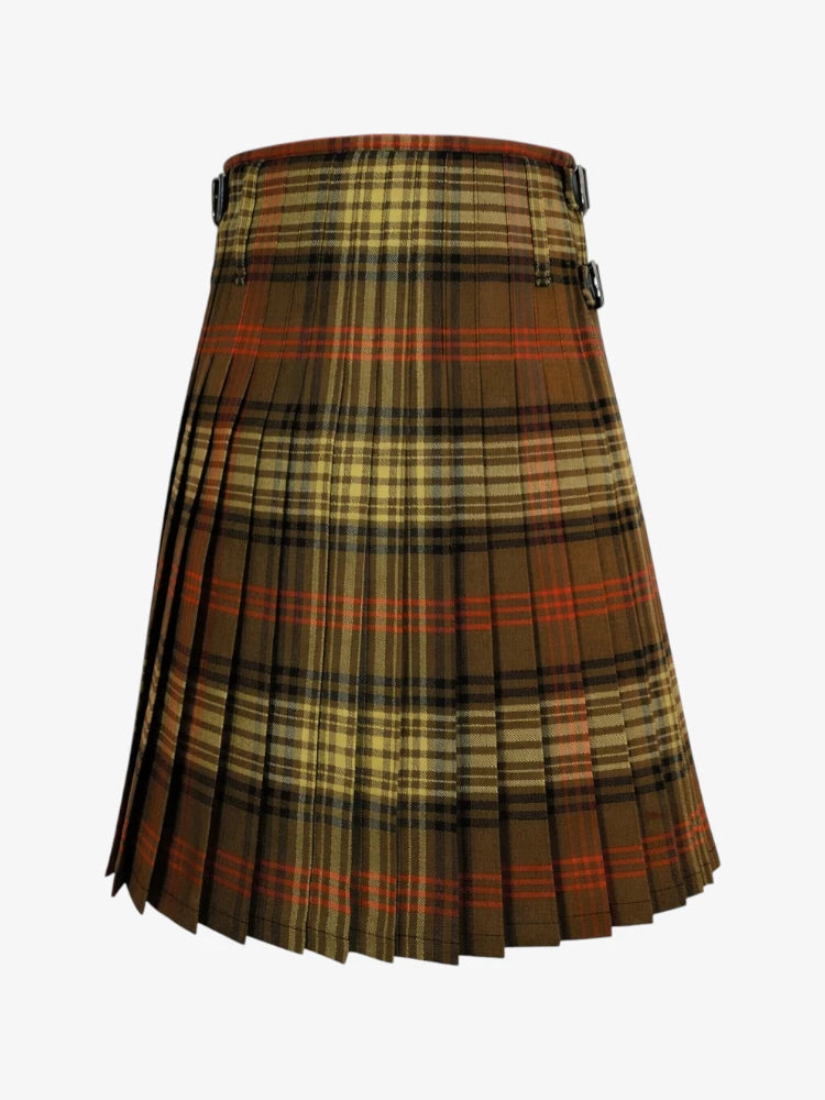 Plaid kilt with brown, red, and black colors on a white background