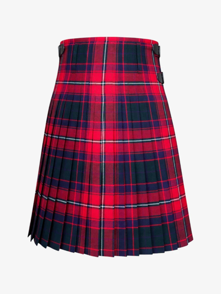 Red and blue plaid kilt on a white background