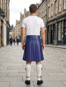 Royal Blue Leather Kilt With Purple Pleats Back Side