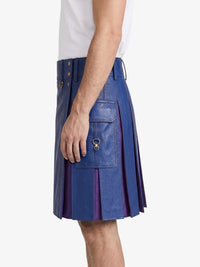 Royal Blue Leather Kilt With Purple Pleats Left