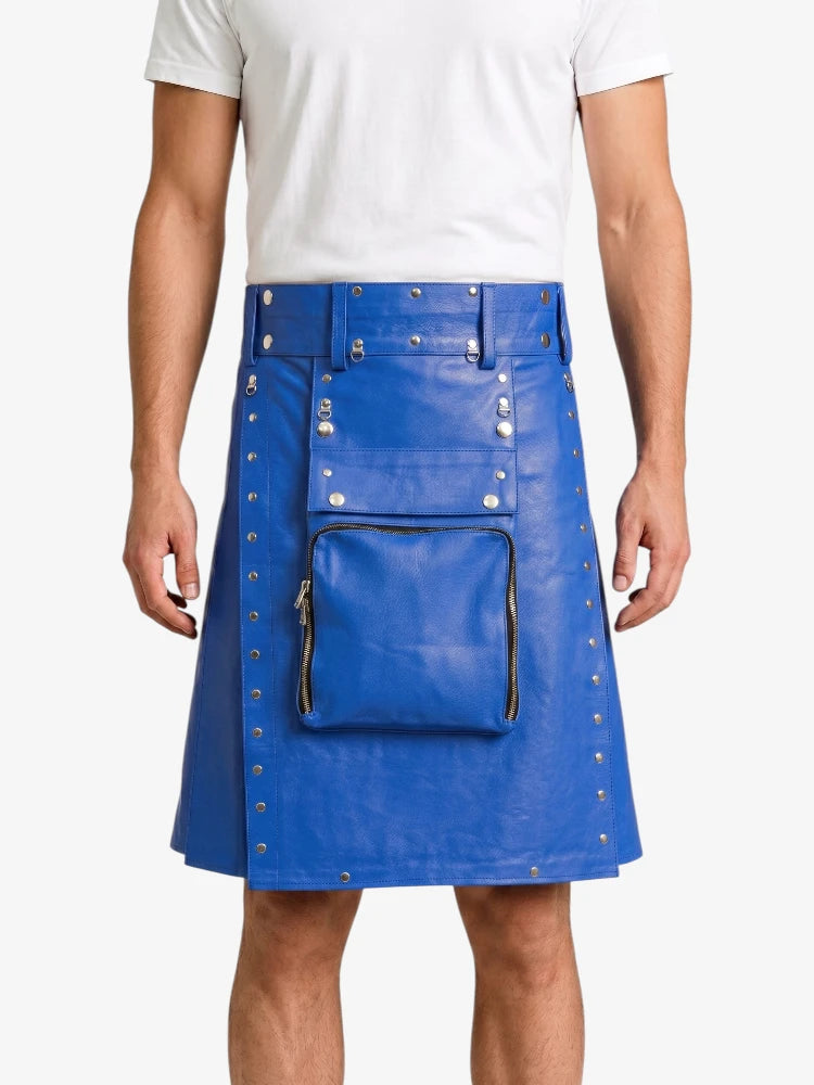 Royal Blue Leather Utility Kilt