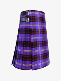 Purple plaid kilt with a belt on a white background