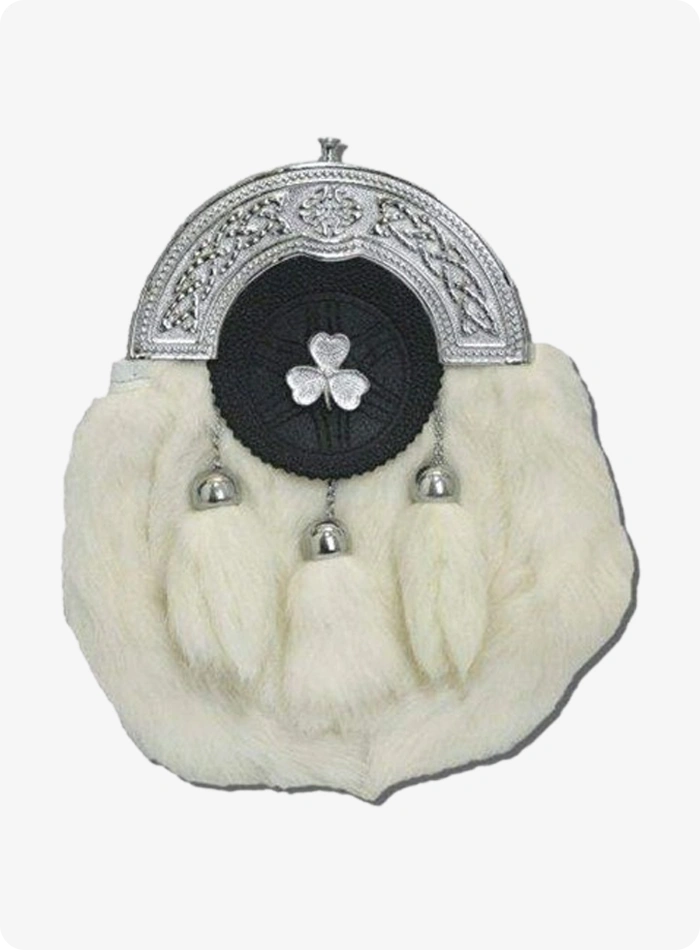 Chrome Plain Shamrock Targe White Rabbit Fur Sporran