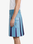 Sky Blue Leather Kilt With Purple Pleat Left