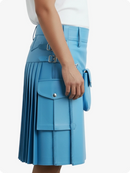 SKy Blue Leather skirt with a front pocket on a white background
