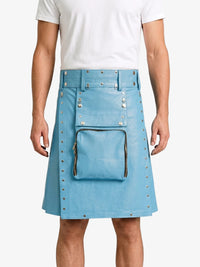 Sky Blue Leather Utility Kilt