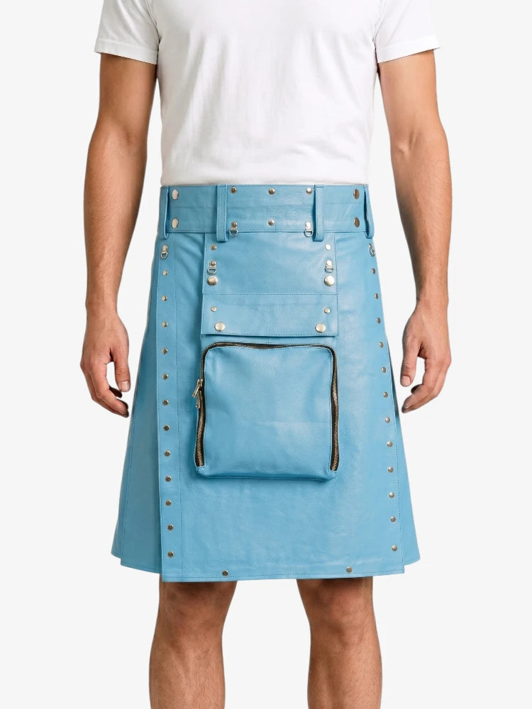 Sky Blue Leather Utility Kilt