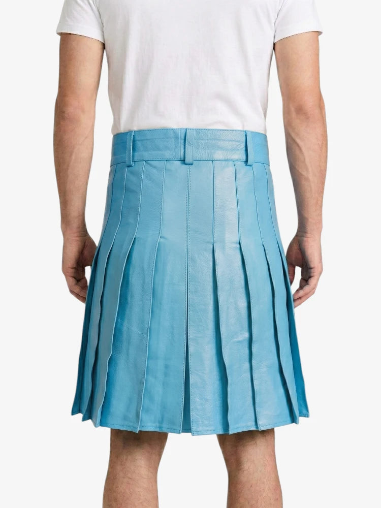 Sky Blue Leather Utility Kilt Back