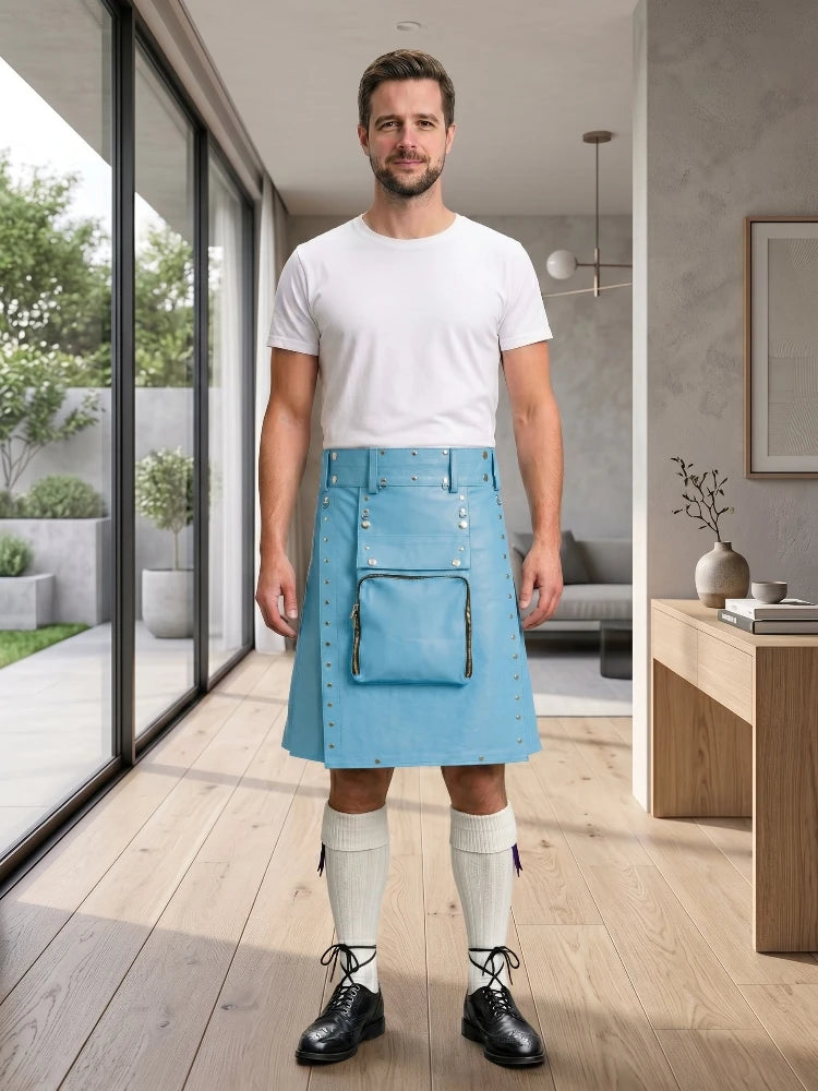 Sky Blue Leather Utility Kilt