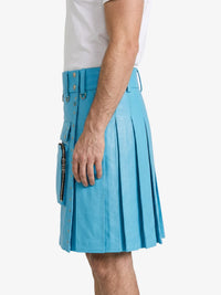 Sky Blue Leather Utility Kilt Left