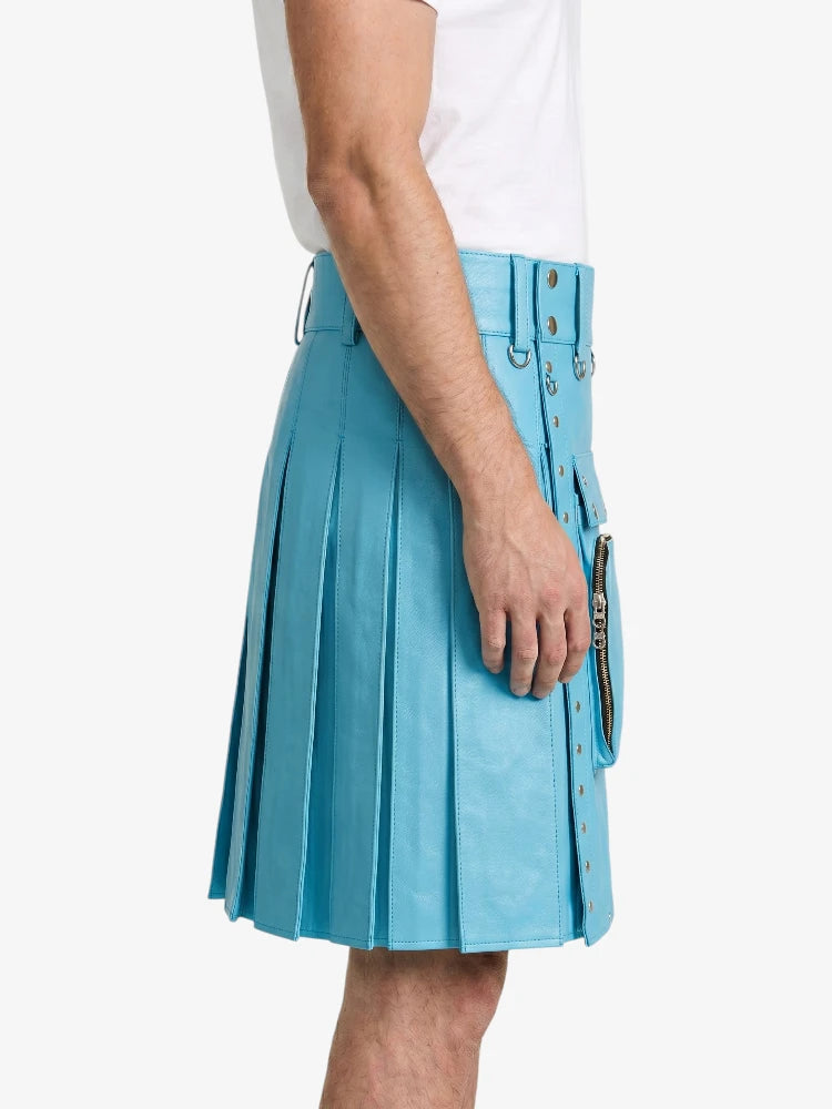 Sky Blue Leather Utility Kilt Right