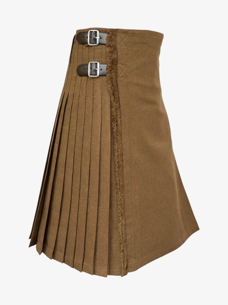 Solid Light Brown Tartan Kilt Right Side